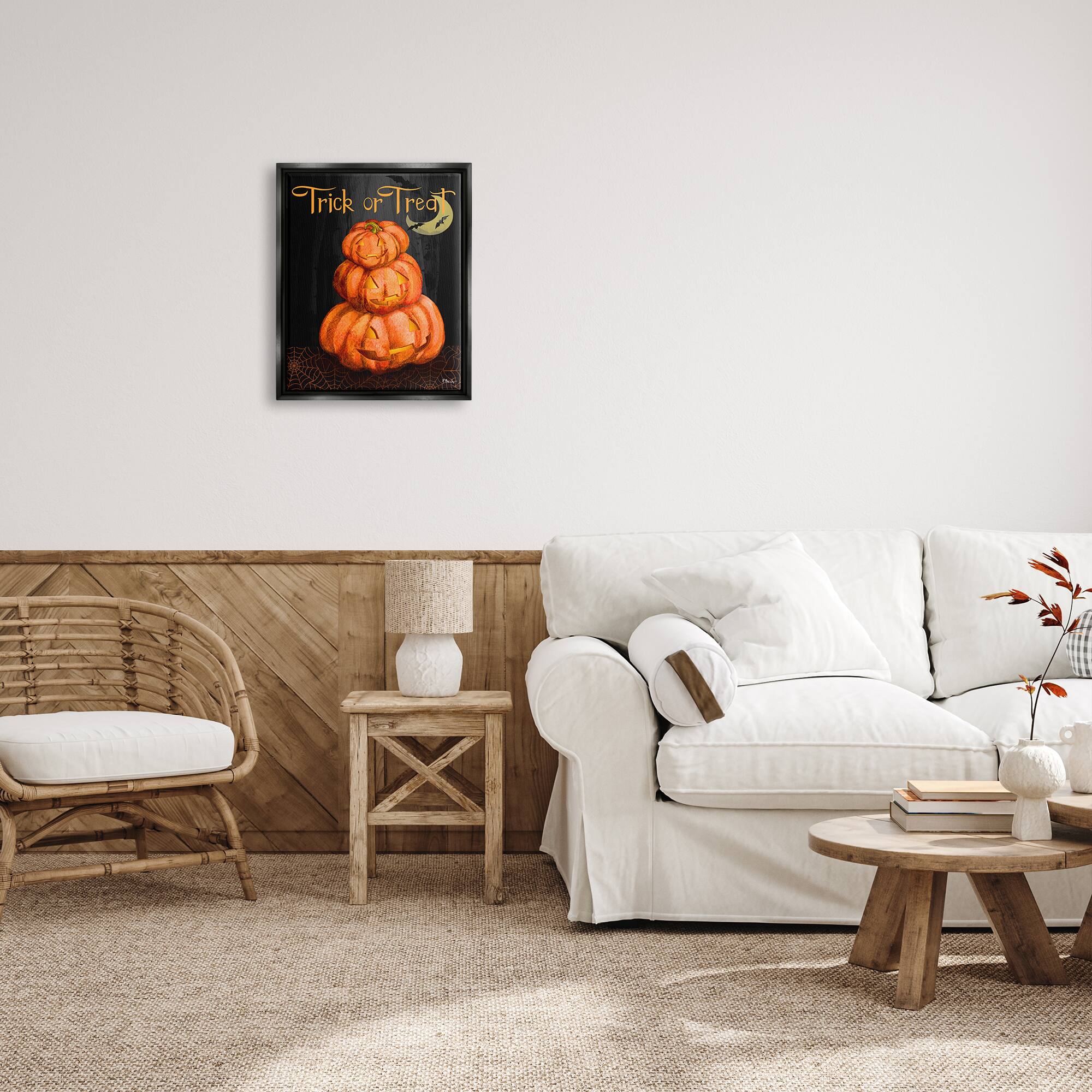 Stupell Industries Trick Or Treat Halloween Jack-o-Lantern Framed Floater Canvas Wall Art